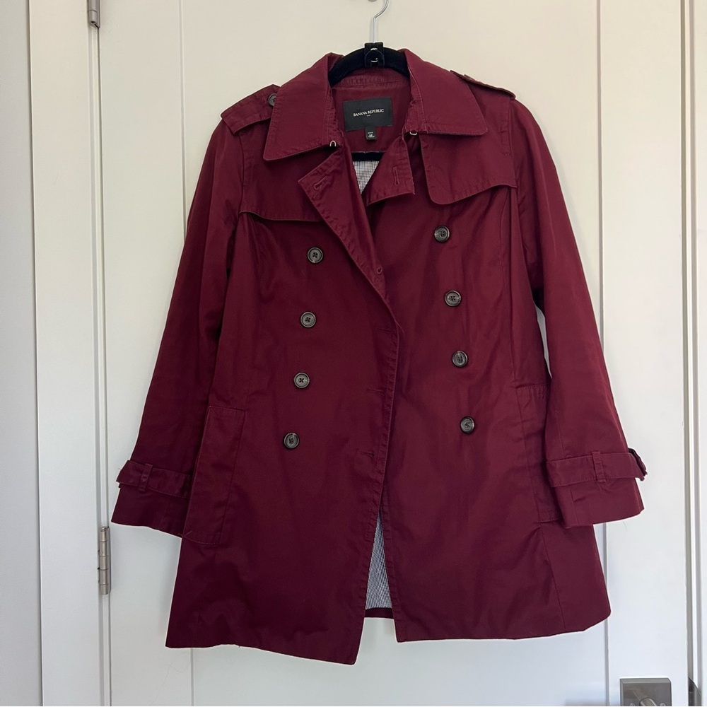 Banana Republic Burgundy Double Breasted Trench Coat